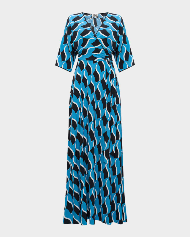 Eloise Geometric-Print Maxi Wrap Dress
